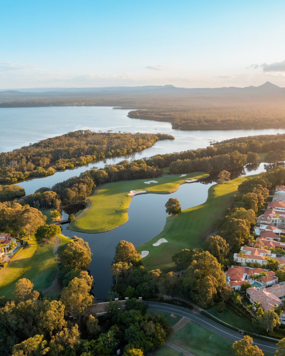 View of the Golf Course from the Sky with lakes and views of Noosa